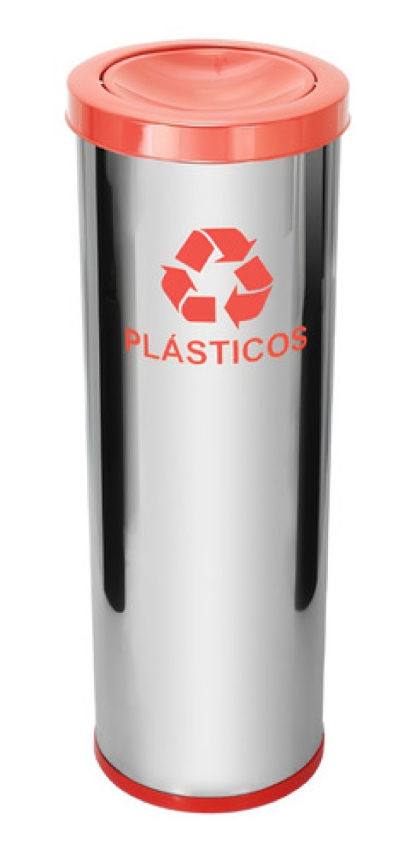 Encontraproduto.com.br - Lixeira em Aço Inox JSN Tampa Meia Esfera Cinza 30 Litros