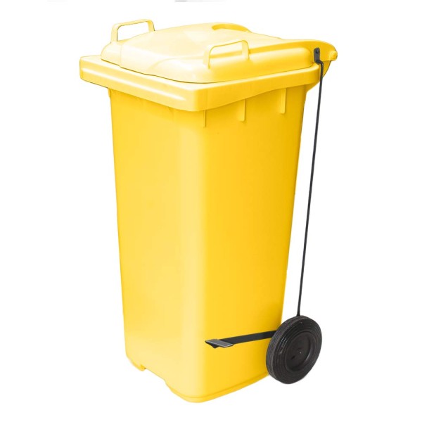 Encontraproduto.com.br - Contêiner de Lixo JSN Plástico c/ Pedal Lateral 120L Amarelo