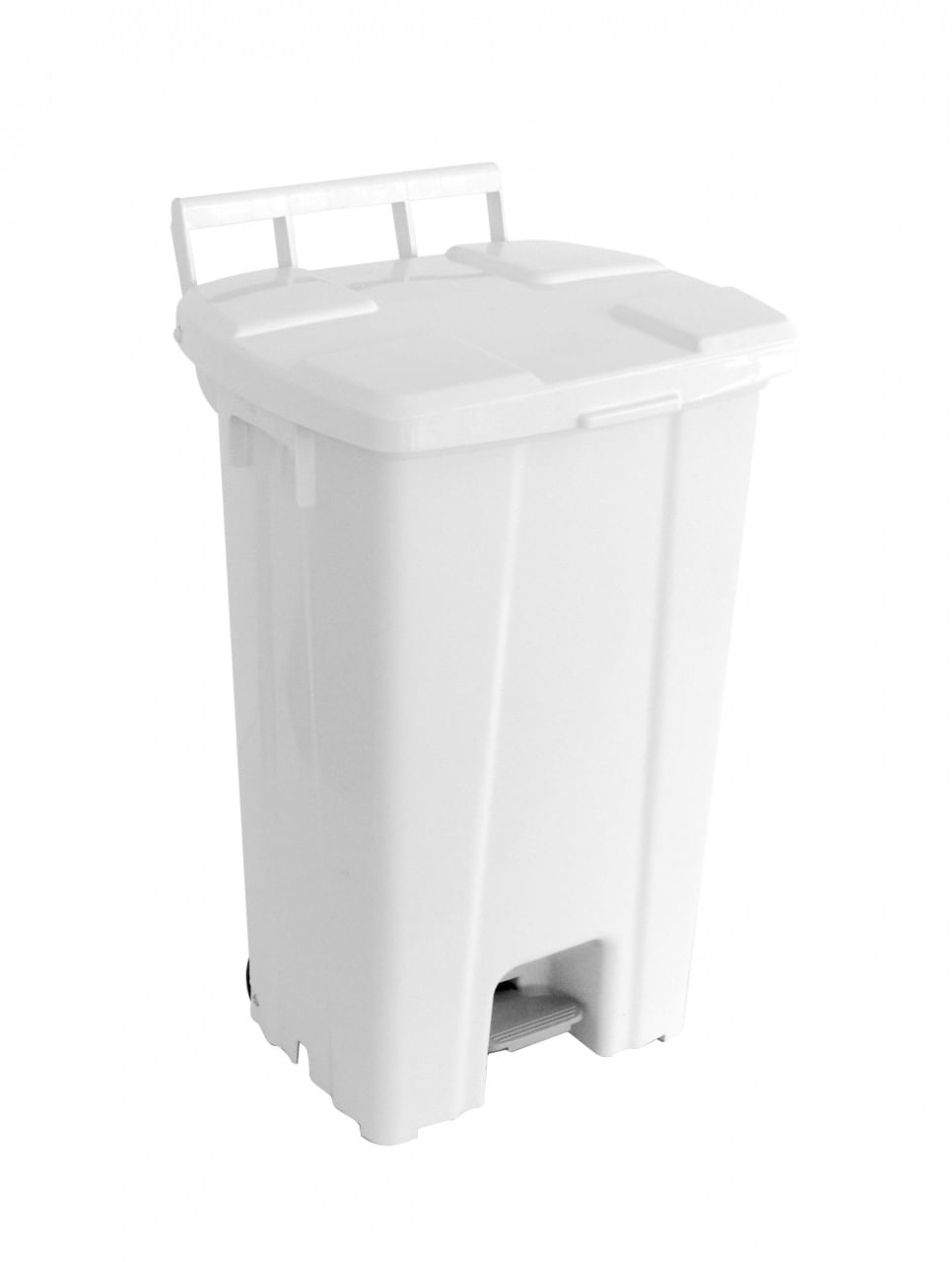 Encontraproduto.com.br - Lixeira Quadrada com Pedal e Rodas Branco 100L Jsn