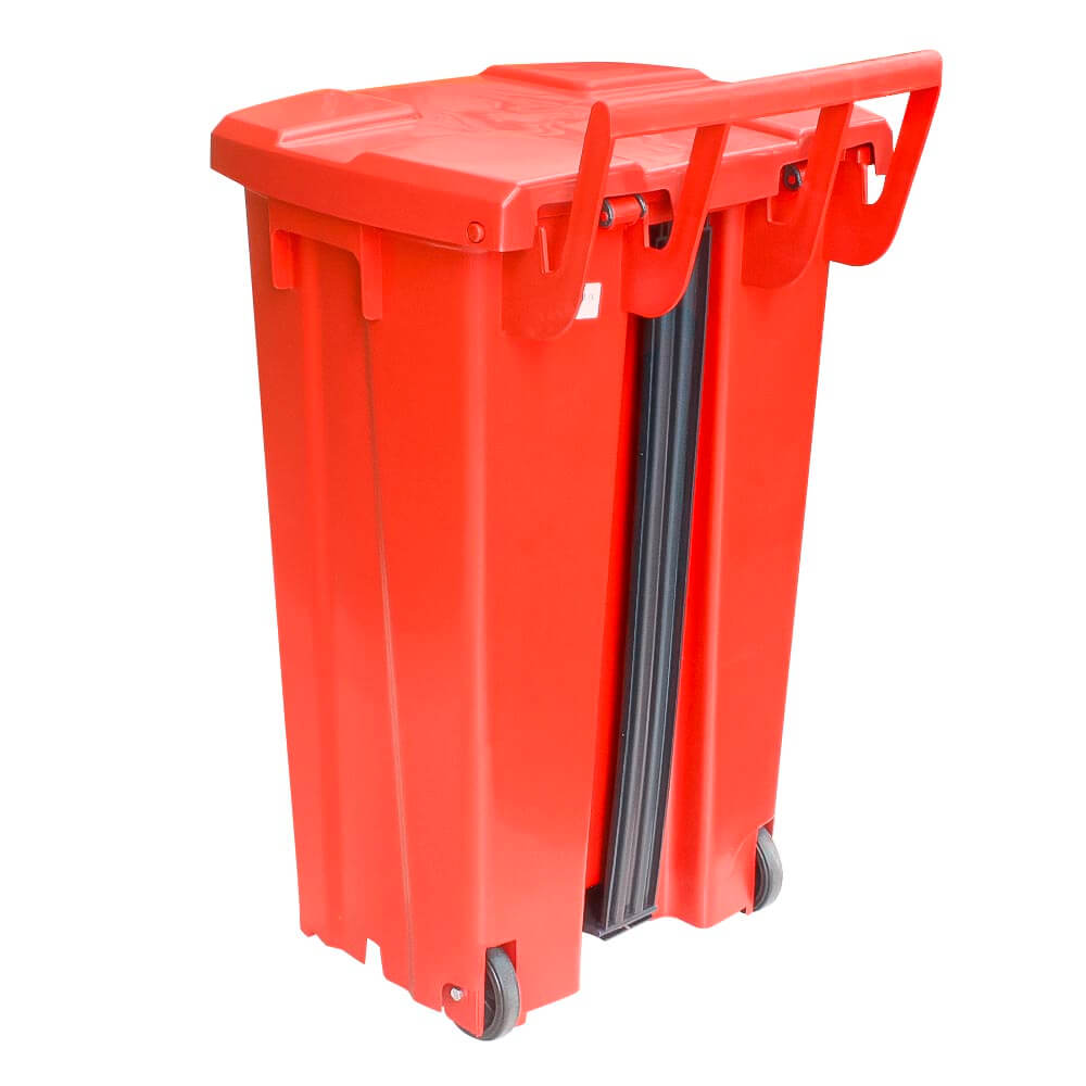 Encontraproduto.com.br - Lixeira Plastica Quadrada com Pedal JSN Vermelho 100 Litros