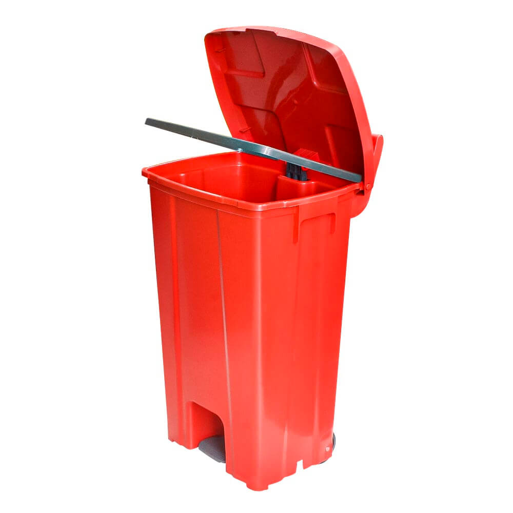 Encontraproduto.com.br - Lixeira Plastica Quadrada com Pedal JSN Vermelho 100 Litros