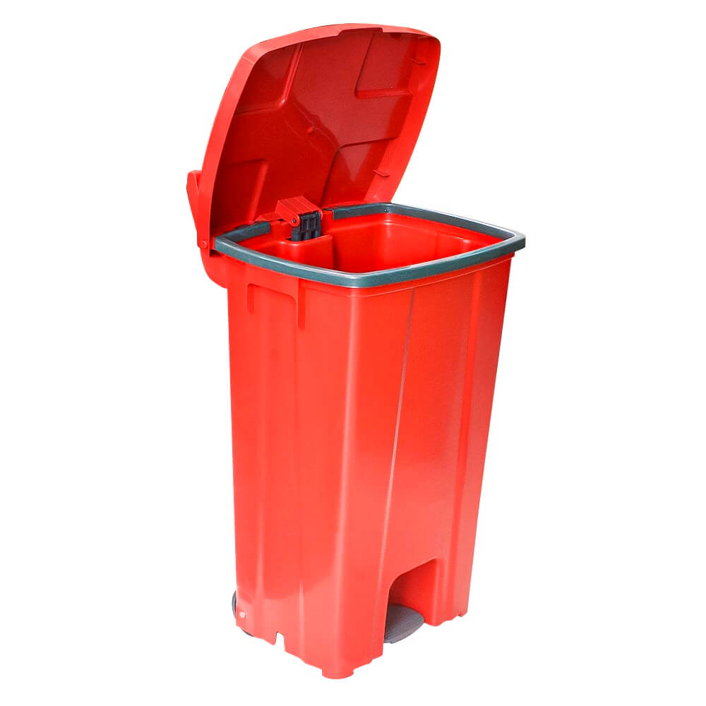 Encontraproduto.com.br - Lixeira Plastica Quadrada com Pedal JSN Vermelho 100 Litros