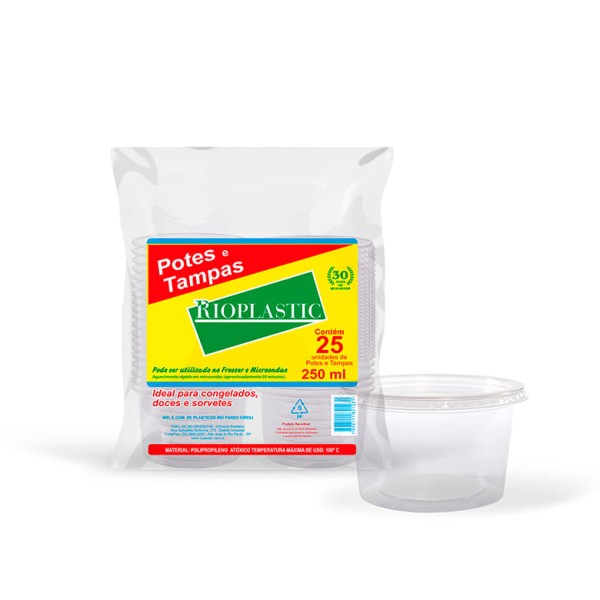 Encontraproduto.com.br - Pote Rioplastic 250ml com Tampa 25un
