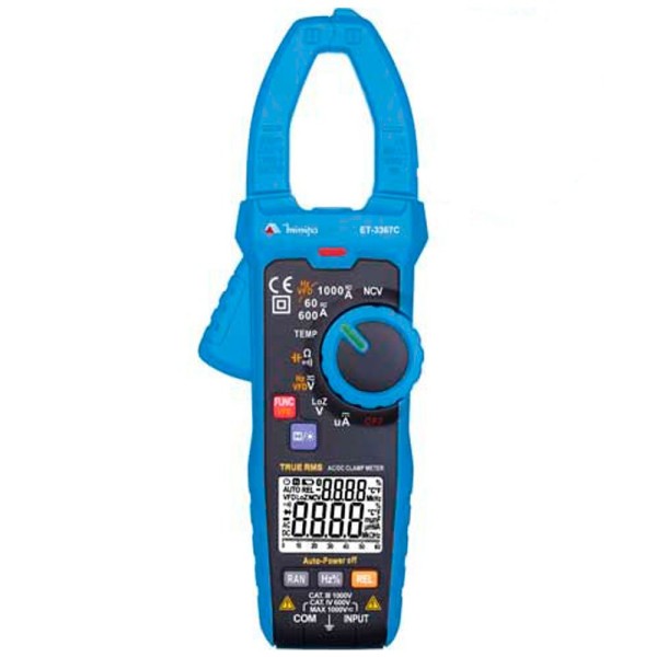 Encontraproduto.com.br - Alicate Amperímetro Corrente DC 200uA a 1000A Corrente AC 60 a 1000A True RMS Detecção de Tensão Sem Contato CAT IV Minipa ET-3367C