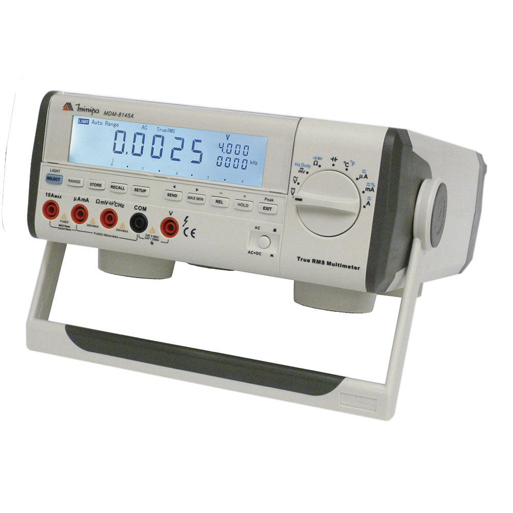 Encontraproduto.com.br - Multímetro de bancada Display 4 3/4 True RMS AC/AC+DC Precisão 0,05% Data Logger CAT II 600 V Minipa MDM-8145A