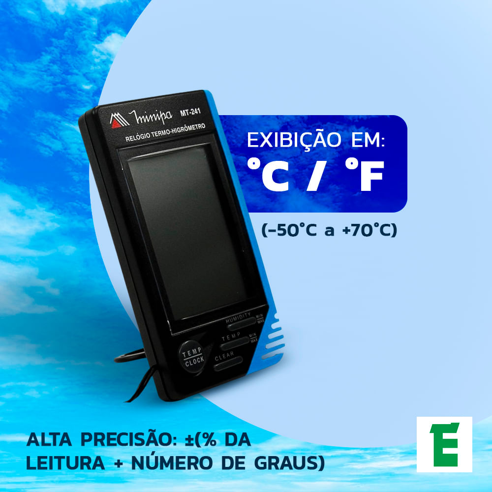 Encontraproduto.com.br - Relógio Termo-Higrômetro Minipa MT-241 Interno/Externo