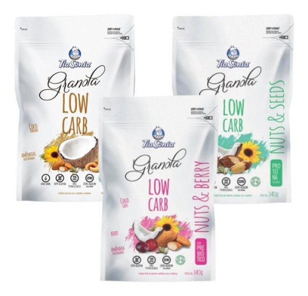 Kit 3 Granolas Low Carb Tia Sônia180/140g - Trad/seeds/berry