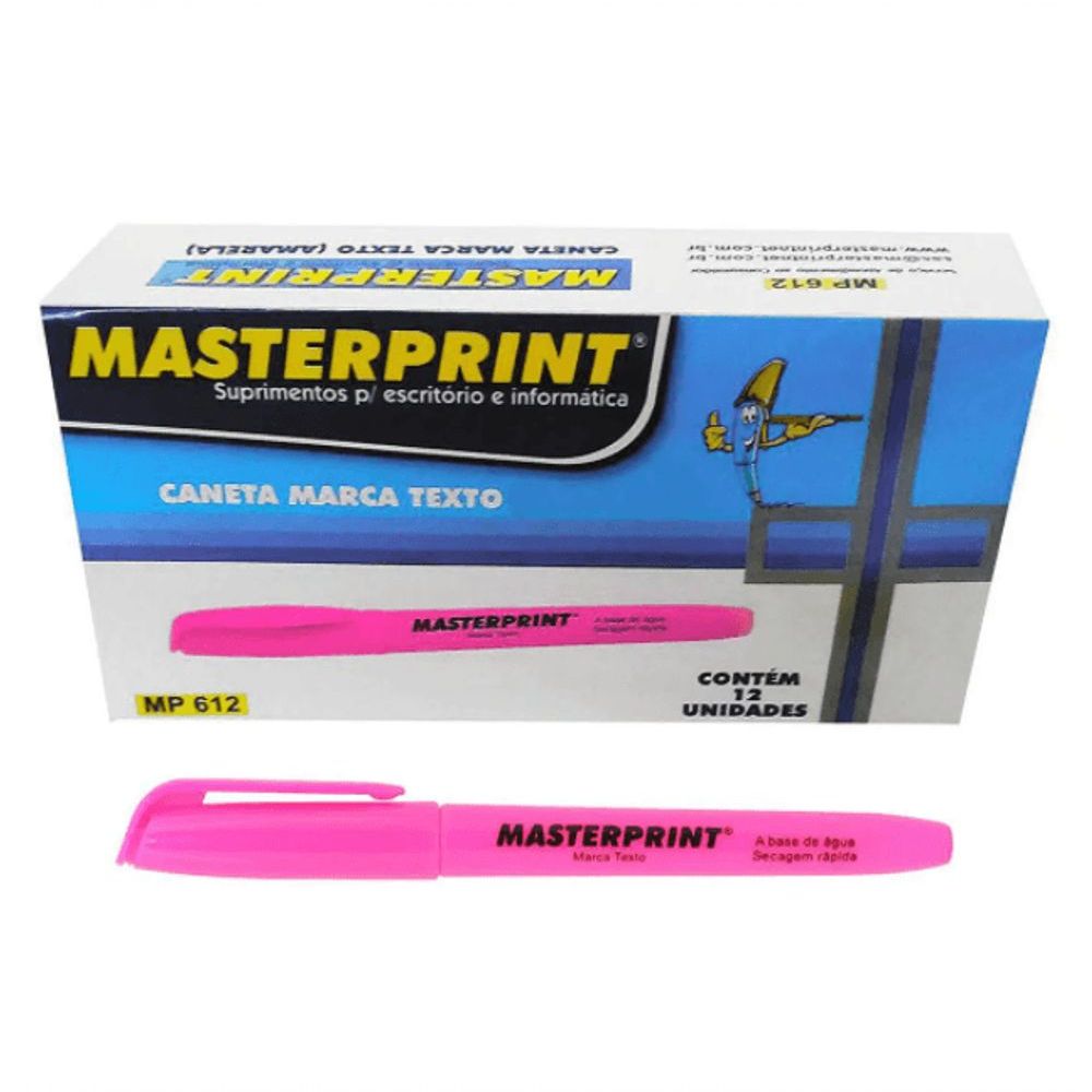 Caixa Caneta Marca Texto Masterprint - 12 Unidades Rosa