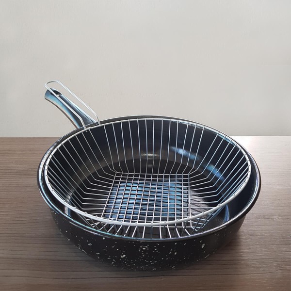 Encontraproduto.com.br - Frigideira Com Tampa E Cesto Para Fritura 2,7l Frigideira Esmaltada 3 Em 1 Fritadeira