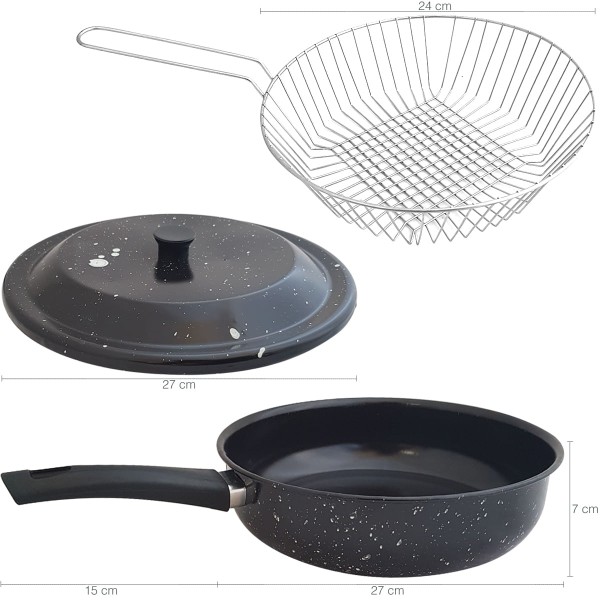 Encontraproduto.com.br - Frigideira Com Tampa E Cesto Para Fritura 2,7l Frigideira Esmaltada 3 Em 1 Fritadeira