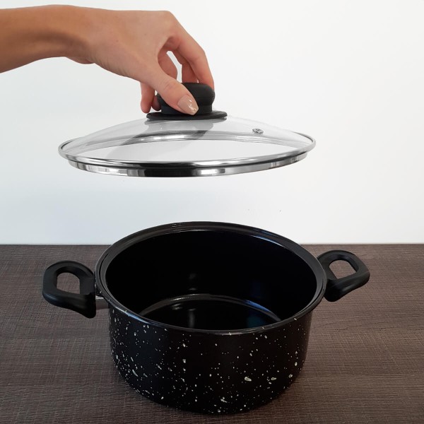 Encontraproduto.com.br - Panela Esmaltada Com Tampa De Vidro e Alças Laterais 3,2 Litros