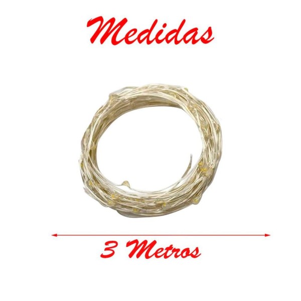 Encontraproduto.com.br - Fio De Fada 30 Lâmpadas Cordão Luz Led Branca 3 Metros à Pilha