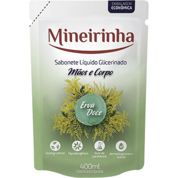 Encontraproduto.com.br - Sabonete Líquido Mineirinha Erva doce Refil com 400ml