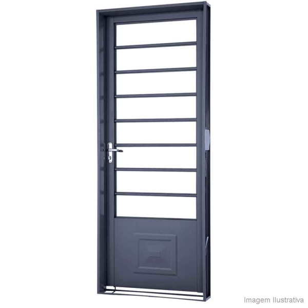 Encontraproduto.com.br - Porta de aço 215x85x6,5 cm direita almofadada cinza Lucasa Básica