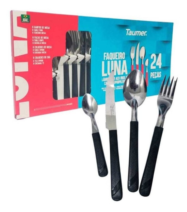 Faqueiro Luna Taumer Preto Conjunto com 24 unidades