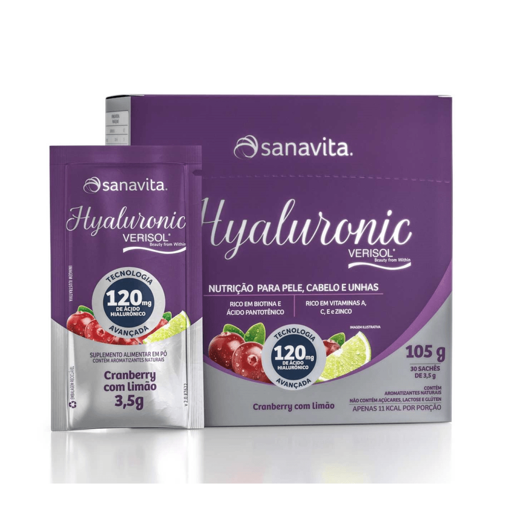 Encontraproduto.com.br - Hyaluronic Verisol SABOR CRANBERRY COM LIMÃO (30 Sachês 3,5g) 105g - Sanavita (Venc. 01/12/2022)