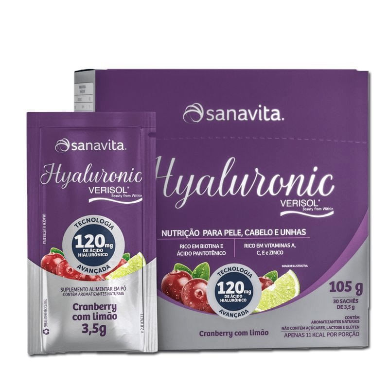 Encontraproduto.com.br - Hyaluronic Verisol SABOR CRANBERRY COM LIMÃO (30 Sachês 3,5g) 105g - Sanavita (Venc. 01/12/2022)