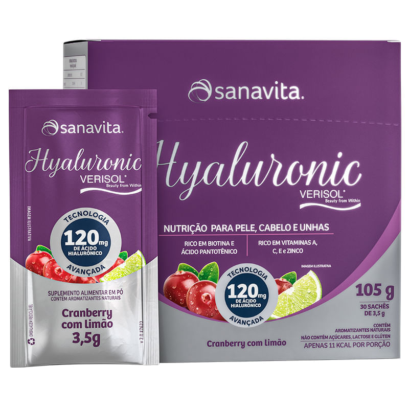 Encontraproduto.com.br - Hyaluronic Verisol SABOR CRANBERRY COM LIMÃO (30 Sachês 3,5g) 105g - Sanavita (Venc. 01/12/2022)
