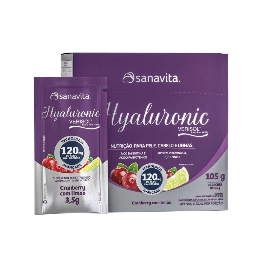 Encontraproduto.com.br - Hyaluronic Verisol SABOR CRANBERRY COM LIMÃO (30 Sachês 3,5g) 105g - Sanavita (Venc. 01/12/2022)