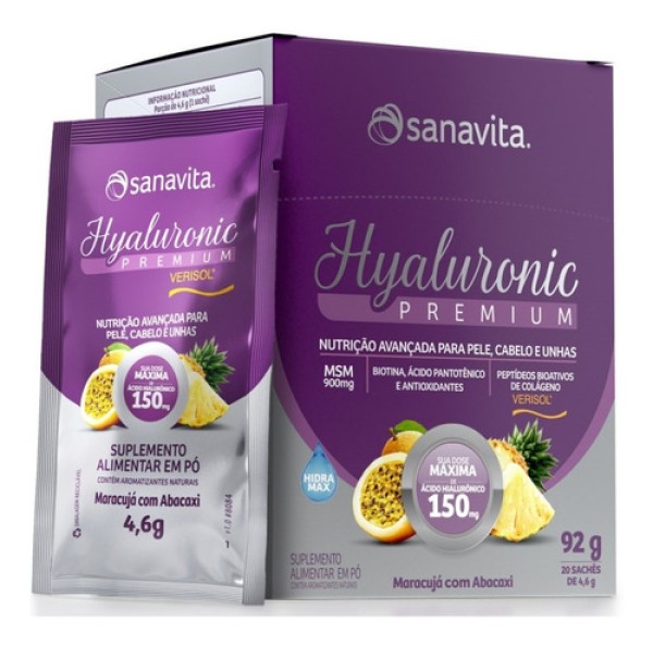 Hyaluronic Premium Sabor Maracujá e Abacaxi (150mg) 20 Sachês - Sanavita