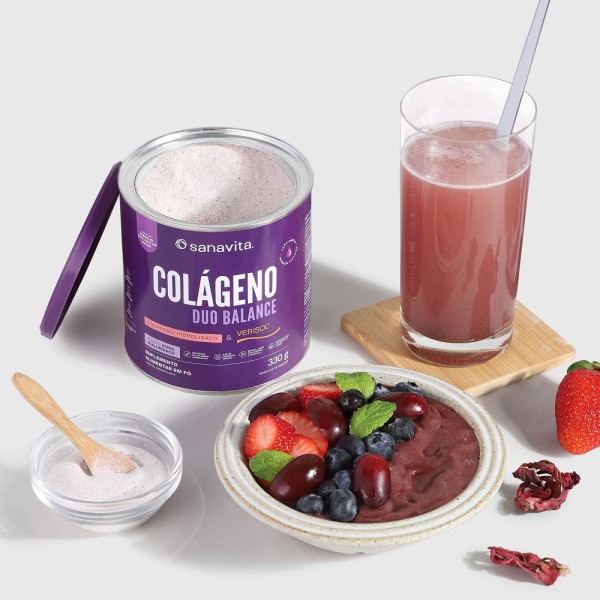 Encontraproduto.com.br - Colágeno em Pó Sanavita Duo Balance Hibiscus com Frutas Roxas 330g