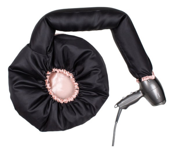 Encontraproduto.com.br - Touca Difusora Cetim Preto com Rosa