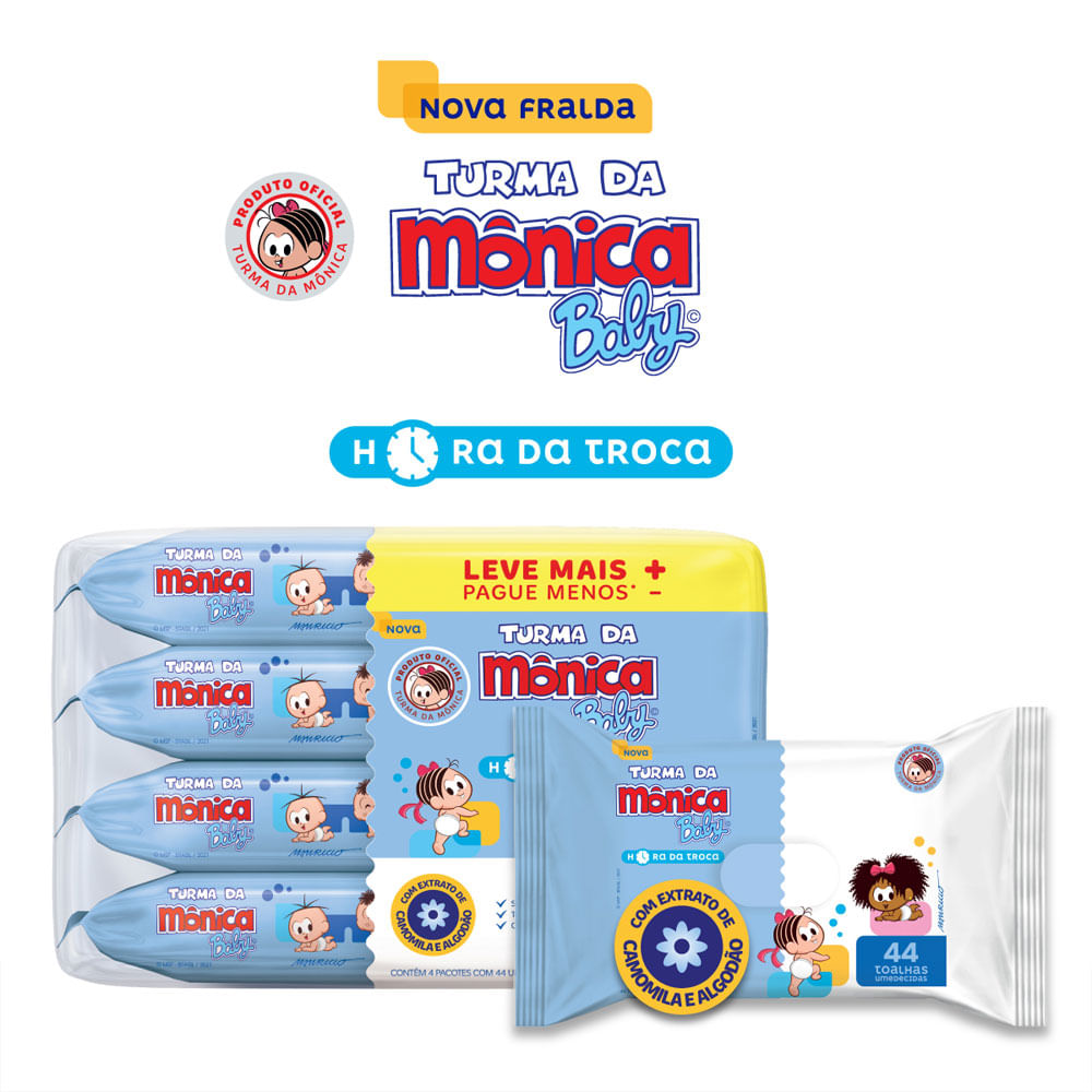 Encontraproduto.com.br - Toalhas Umedecidas Turma da Mônica Baby Hora da Troca 44 Toalhinhas