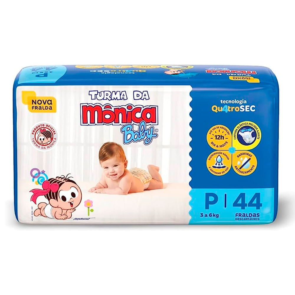 Encontraproduto.com.br - Fralda Turma Da Mônica Baby P Com 44 Unidades - 3 A 6 Kg Turma Da Mônica