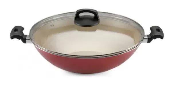 Panela Wok Panelux 5 Litros 32cm Antiaderente com Tampa de Vidro Premium Cereja