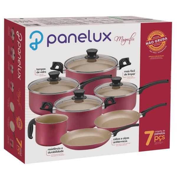 Encontraproduto.com.br - Jogo de Panelas Panelux 7 Peças Magnific Revestimento Interno e Externo Antiaderente Cereja