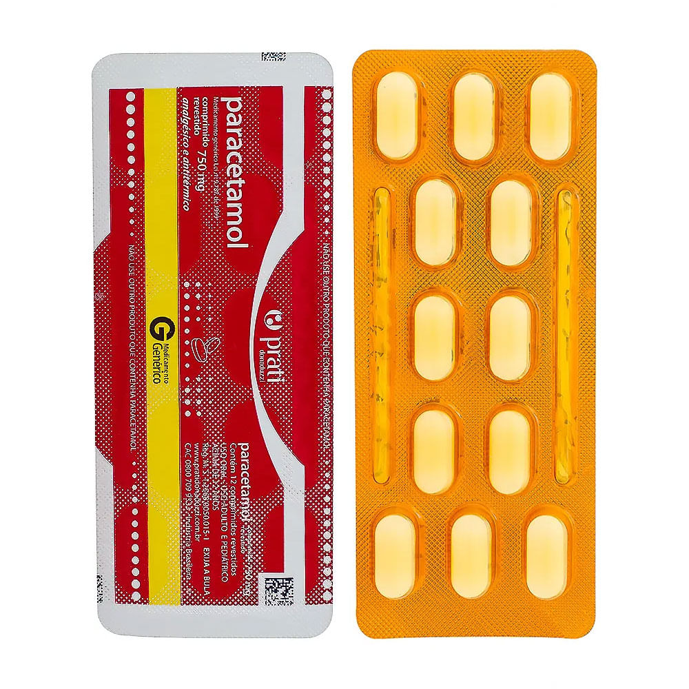 Encontraproduto.com.br - Paracetamol Prati 750mg com 12 Comprimidos