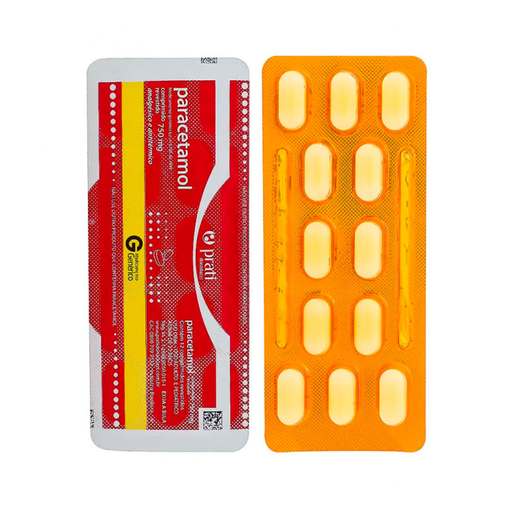 Encontraproduto.com.br - Paracetamol Prati 750mg com 12 Comprimidos