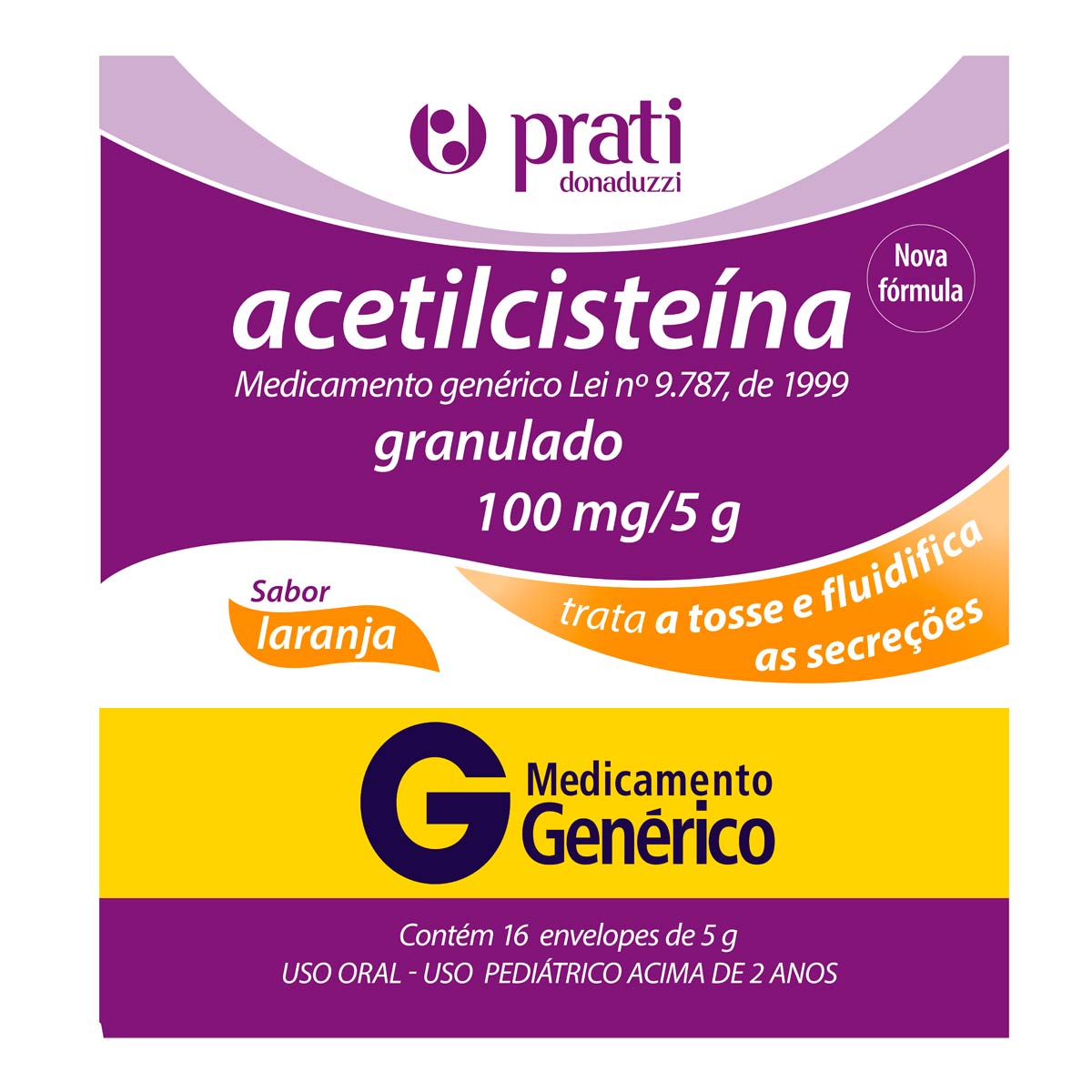 Encontraproduto.com.br - Acetilcisteína 100mg/g Prati-Donaduzzi 16 Envelopes de 5g Cada