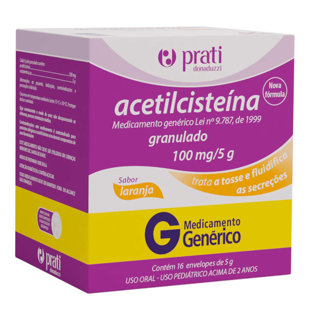 Encontraproduto.com.br - Acetilcisteína 100mg/g Prati-Donaduzzi 16 Envelopes de 5g Cada