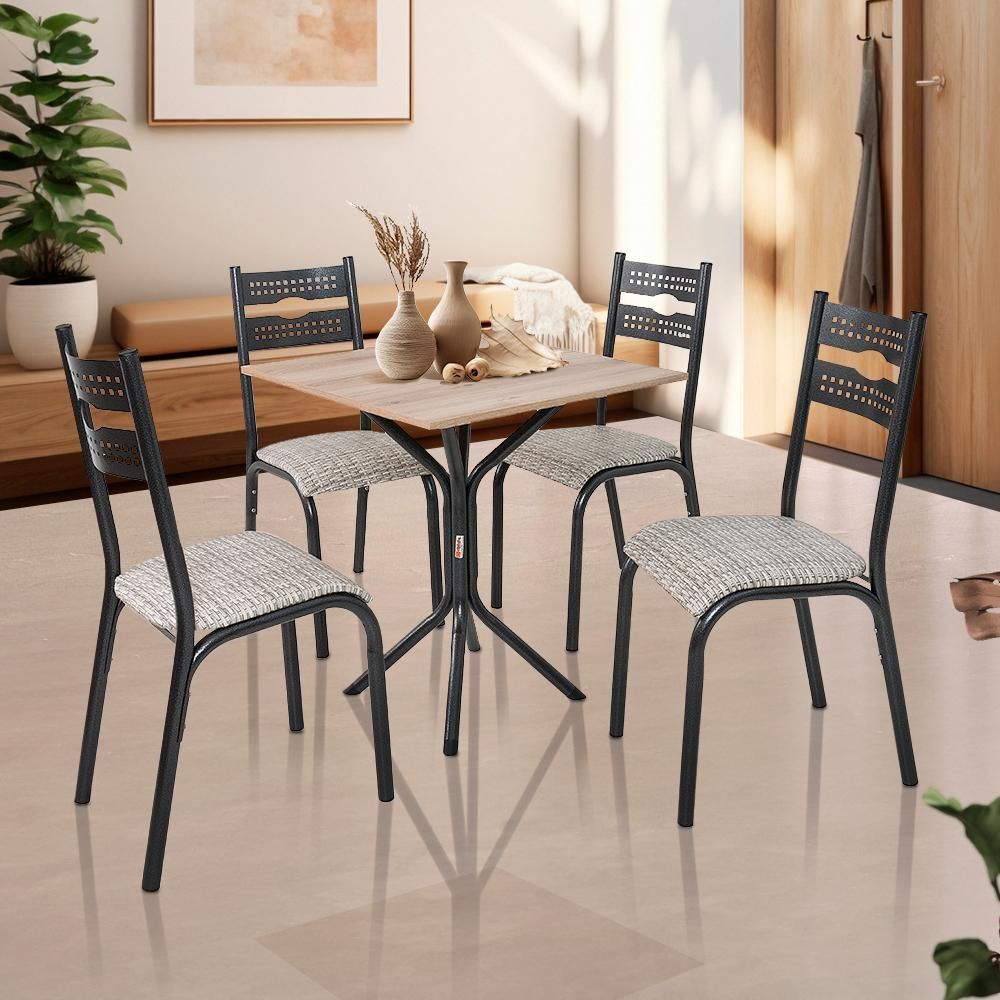 Encontraproduto.com.br - Mesa Com 4 Cadeiras Para Cozinha Aço 68cm Preto Carvalho Luna Ciplafe