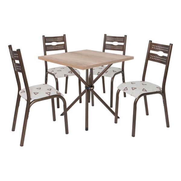 Encontraproduto.com.br - Mesa Com 4 Cadeiras Para Cozinha Aço 75cm Carvalho Luna Ciplafe