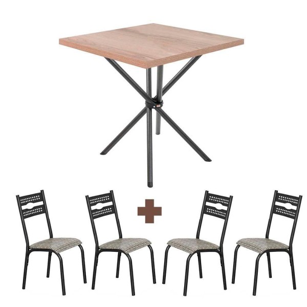 Encontraproduto.com.br - Mesa Com 4 Cadeiras Para Cozinha Aço 75cm Preto Carvalho Luna Ciplafe