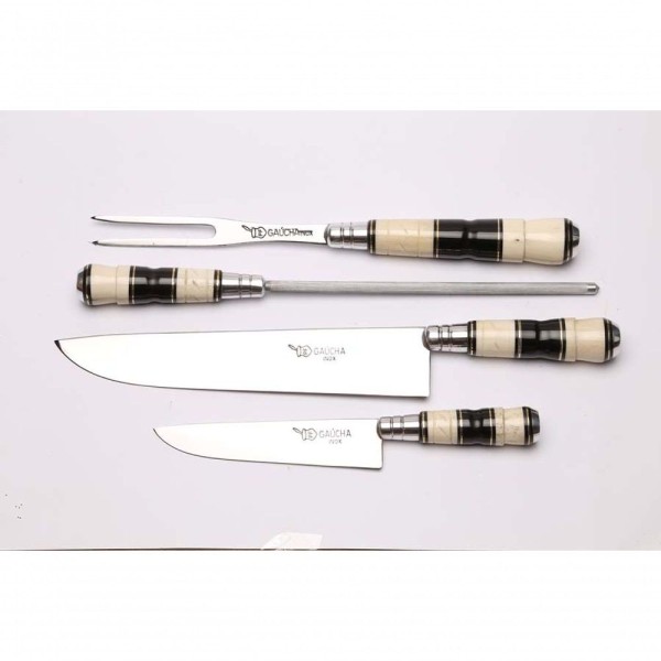 Encontraproduto.com.br - Conjunto De Facas 6 E 10 Garfo Chaira Inox Osso Chifre Couro