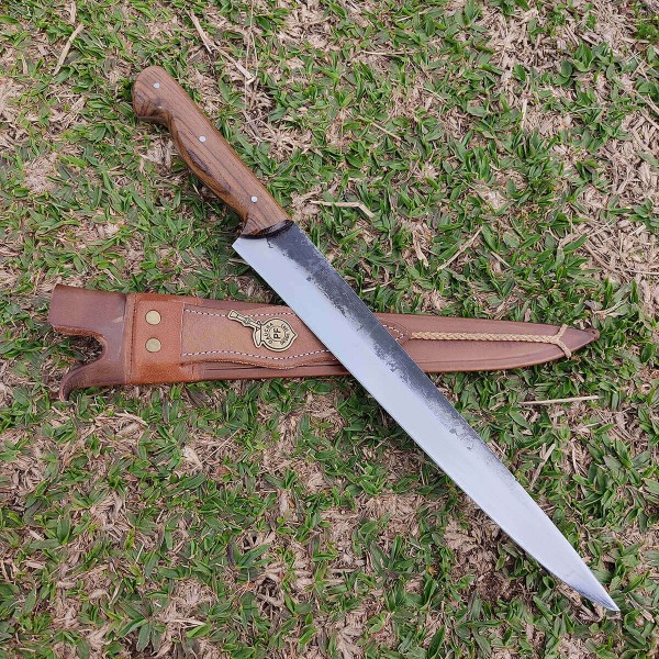 Encontraproduto.com.br - Faca Javalizeira Artesanal 12 Aço Carbono 1070 Caça Javali Rustica Brut Forge