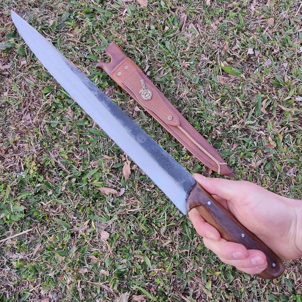 Encontraproduto.com.br - Faca Javalizeira Artesanal 12 Aço Carbono 1070 Caça Javali Rustica Brut Forge