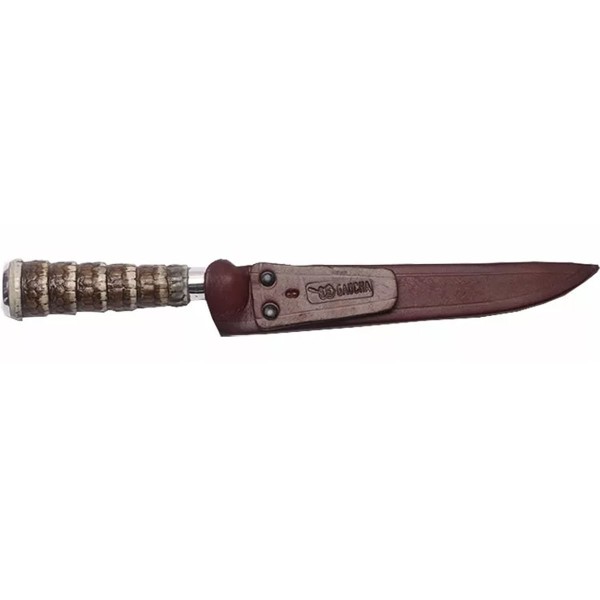 Encontraproduto.com.br - Faca Churrasco 6 Aço Inox Cabo Rabo De Tatu e Bainha Couro