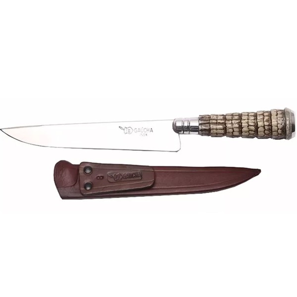 Encontraproduto.com.br - Faca Churrasco 6 Aço Inox Cabo Rabo De Tatu e Bainha Couro