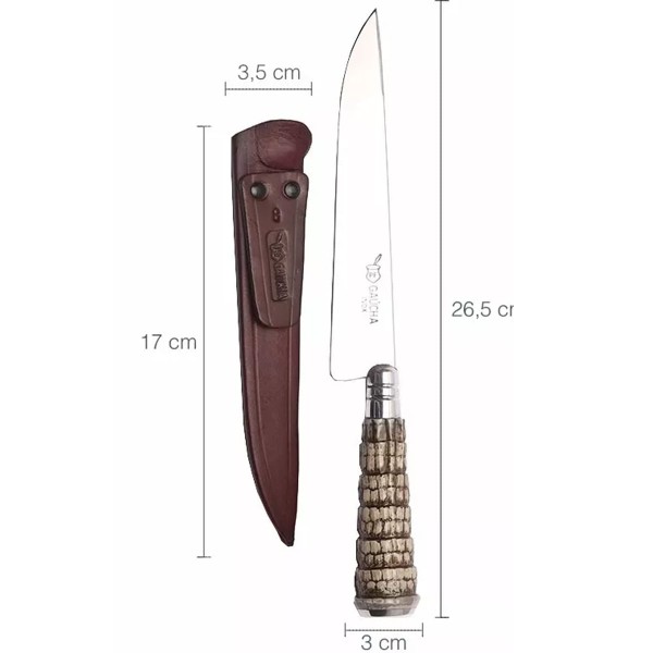 Encontraproduto.com.br - Faca Churrasco 6 Aço Inox Cabo Rabo De Tatu e Bainha Couro