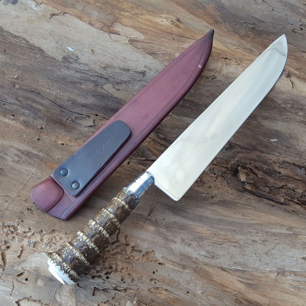 Encontraproduto.com.br - Faca Churrasco 6 Aço Inox Cabo Rabo De Tatu e Bainha Couro