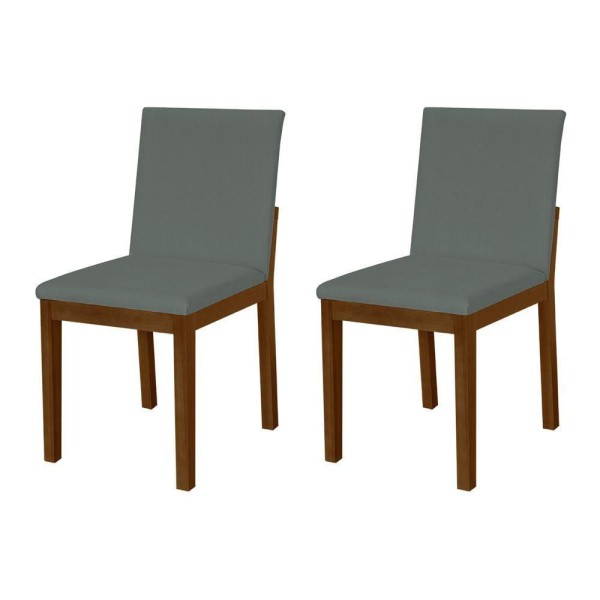 Kit 2 Cadeiras De Jantar Pérola Estofado Liso Veludo Cinza Base Madeira Maciça Imbuia