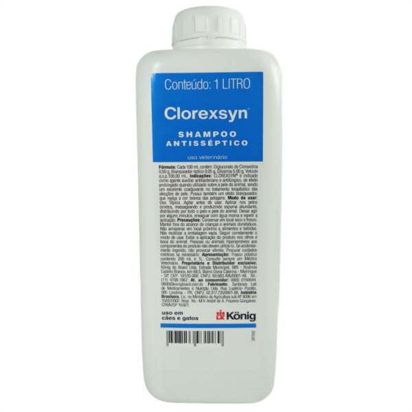 Encontraproduto.com.br - Shampoo Antisséptico Clorexsyn Konig Para Cães e Gatos 1L (MP)