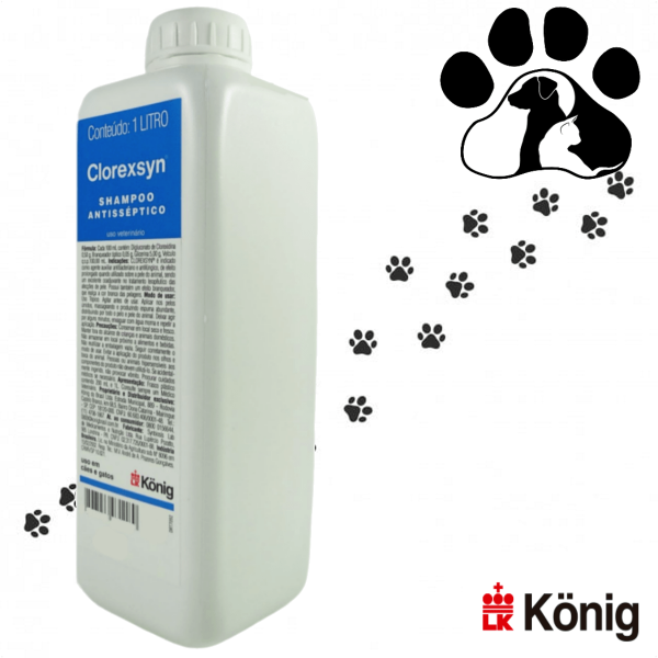 Encontraproduto.com.br - Shampoo Antisséptico Clorexsyn Konig Para Cães e Gatos 1L (MP)