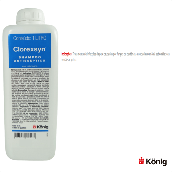 Encontraproduto.com.br - Shampoo Antisséptico Clorexsyn Konig Para Cães e Gatos 1L (MP)