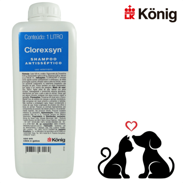 Encontraproduto.com.br - Shampoo Antisséptico Clorexsyn Konig Para Cães e Gatos 1L (MP)