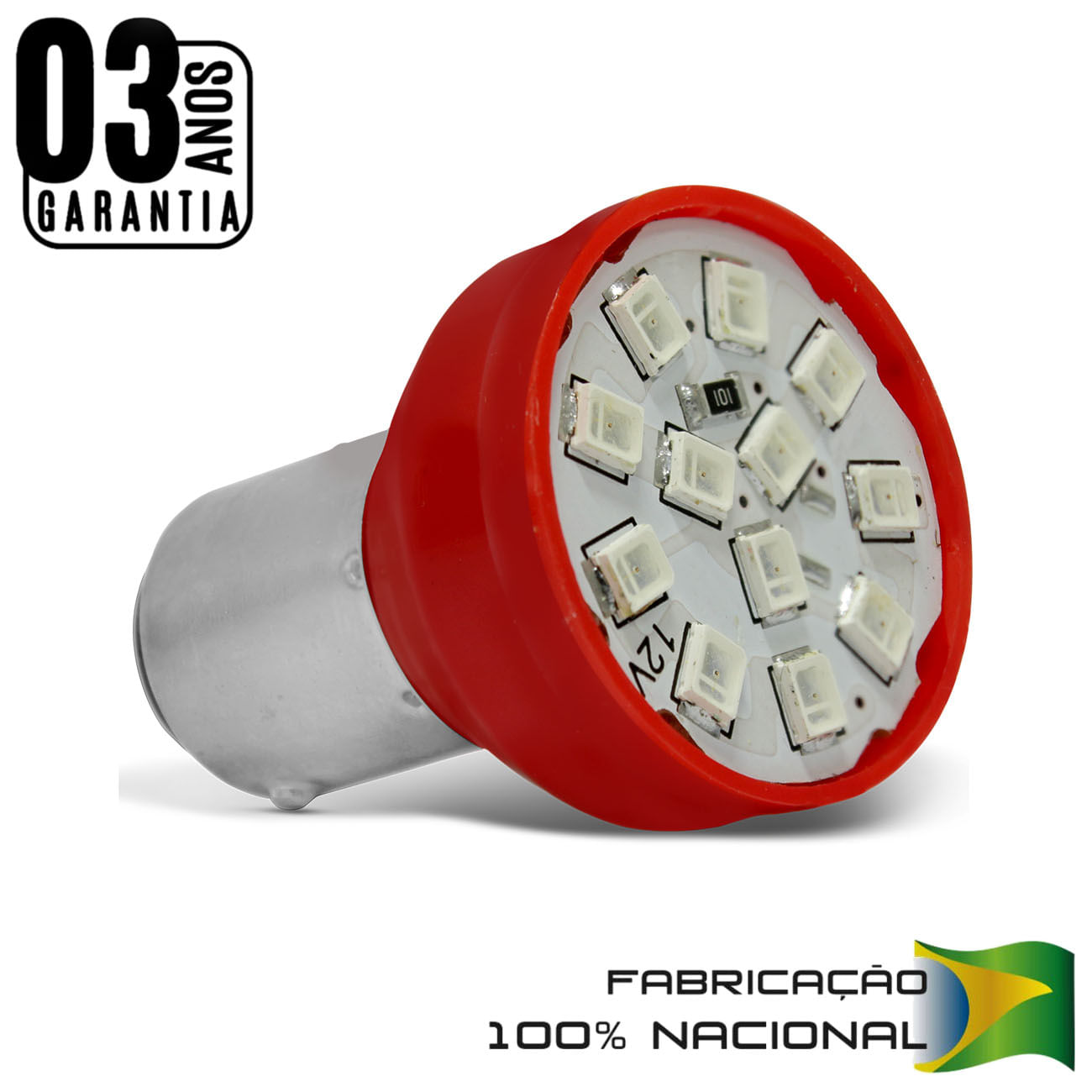 Encontraproduto.com.br - Lâmpada 12 LEDs 2 Polos 21W 12V Luz Lanterna e Freio Vermelho Carro Moto Original Autopoli